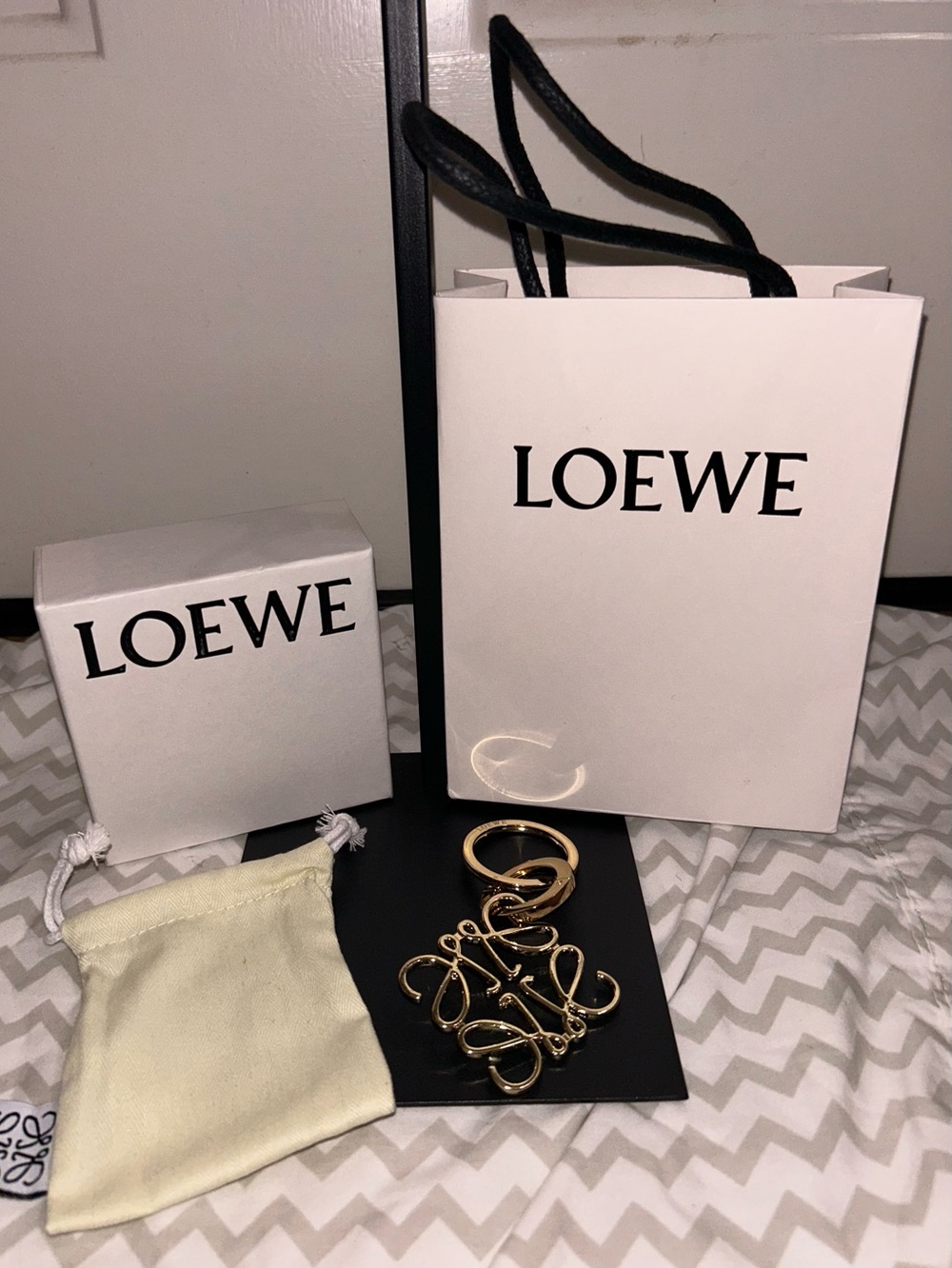 Loewe Gold Tone Anagram Sculptural Keyring